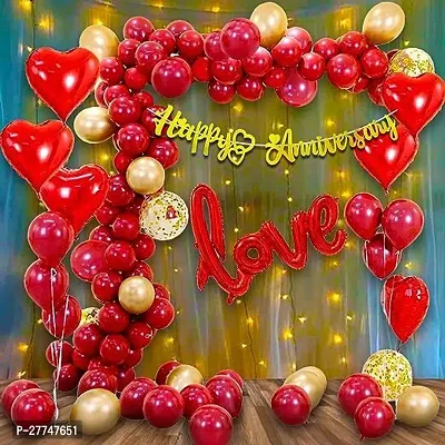 Red Anniversary Decoration Kit Combo - 63 Pcs For Anniversary Combo Pack-thumb0