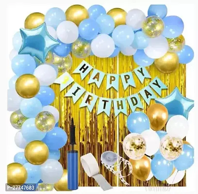 Blue Happy Birthday Decoration Kit Combo - 64 Pcs For Birthday Decor-thumb0