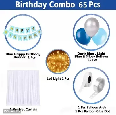 Net Happy Birthday Decoration Kit Combo - 65 Pcs With Led Light And Net Curtain-thumb2