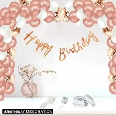 PARTY MIDLINKERZ Solid Happy Birthday Balloons Decoration Kit 39 Pcs, 1 set of Rose Gold Happy Birthday Banner Bunting and 30Pcs