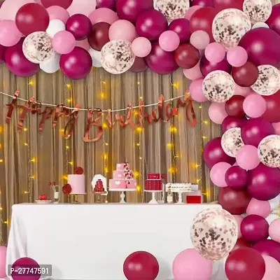 Burgandy Happy Birthday Decoration Kit Light Combo - 59 Pcs For Birthday Decor