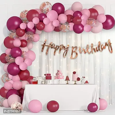 Burgundy Birthday Decoration Items Kit Combo With Led Light And White Curtain-thumb0