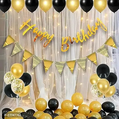 Happy Birthday Decoration Kit Combo - 76 Pcs With Net Curtain And Led Light