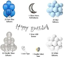 Silver Happy Birthday Decoration Kit Items Combo 65 Pcs For Birthday Combo Pack-thumb1