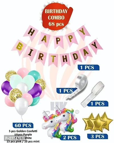 Unicorn Happy Birthday Decoration Kit Combo - 68 Pcs For Birthday Decor-thumb2