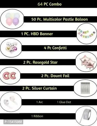 PARTY MIDLINKERZ Birthday Decoration Kit, Happy Birthday Foil Balloon Kit Combo With Donuts (Set of 64)-thumb2