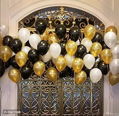 PARTY MIDLINKERZ Pack Of 50 Black,Golden and White Latex Rubber Balloon For Balloons For Decoration/Birthday Balloons Decorations Items Set