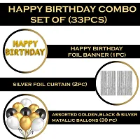 Party Midlinkerz Plain Rubber Happy Birthday Balloons Decoration Kit - Happy Birthday Foil Banner - 1 Piece, Silver Foil Curtains - 2 Pieces, Matallic Balloons - 30 Pieces (Multicolor_Pack of 33)-thumb1