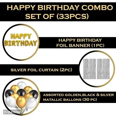 Party Midlinkerz Plain Rubber Happy Birthday Balloons Decoration Kit - Happy Birthday Foil Banner - 1 Piece, Silver Foil Curtains - 2 Pieces, Matallic Balloons - 30 Pieces (Multicolor_Pack of 33)-thumb2