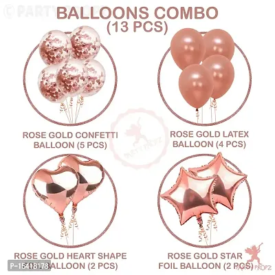 PARTY MIDLINKERZ 13Pcs Rose Gold Rubber Balloons, Star Balloons Combo For Birthday Decoration Items For Kids, Girls, Wife-thumb2