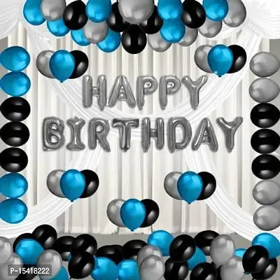 PARTY MIDLINKERZ Solid Happy Birthday Balloons Decoration Kit 43 Pcs, 1 set of Silver 13Pcs Happy Birthday alphabet foil balloons and 30Pcs Blue,