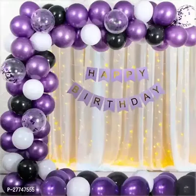 Net Happy Birthday Decoration Kit Combo - 49 Pcs With Led Light And Net Curtain-thumb0