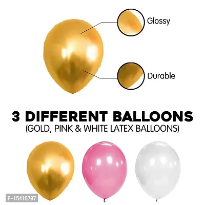 PARTY MIDLINKERZ Pink, Golden White Metallic Latex Rubber Balloons Pack-51Pcs for Kids Women Birthday, Unicorn, Princess, First,2nd Years Decorations Balloons Supplies Combo Kit-thumb3