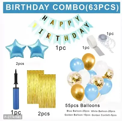 Blue Happy Birthday Decoration Kit Combo - 64 Pcs For Birthday Decor-thumb2