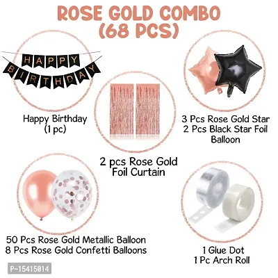 PARTY MIDLINKERZ Rubber Rose Gold Birthday Decorations Combo Black Banner With Confetti Balloons, Star Foil Balloons, Foil Curtain for 1st 18th 21st 25th 50th 60th 30th Decorations - Set of 68-thumb2