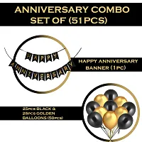 Party Midlinkerz Plain Rubber Happy Birthday Balloons Decoration Kit (Happy Birthday039_Combo, Pack of 51, Golden  Black)-thumb1