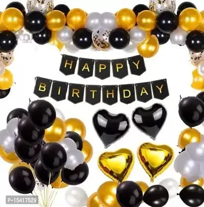 PARTY MIDLINKERZ Happy Birthday Silver, Golden and Black Metallic Balloons Party Decoration Kit items 47Pcs combo set decor for HBD (Set of 47)