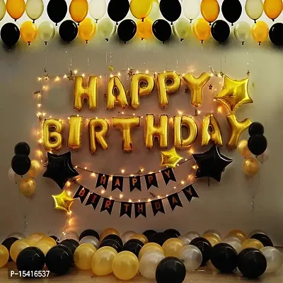 PARTY MIDLINKERZ Happy Birthday Decorations-Birthday Balloons, Happy Birthday Banner, Black  Gold Star Foil Balloon, Metallic Balloons, Decoration Kit Combo- 42Pcs-thumb0