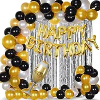 PARTY MIDLINKERZ Solid Happy Birthday Balloons Decoration Kit 45 Pcs, 1 set of silver 13Pcs Happy Birthday alphabet foil balloons and 30Pcs Golden-thumb1