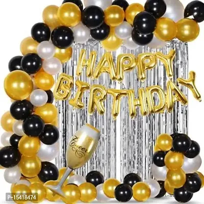 PARTY MIDLINKERZ Solid Happy Birthday Balloons Decoration Kit 45 Pcs, 1 set of silver 13Pcs Happy Birthday alphabet foil balloons and 30Pcs Golden-thumb2