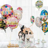 PARTY MIDLINKERZ Happy Birthday Round Foil Balloon Assorted Design Pack of 10 Pcs-thumb1