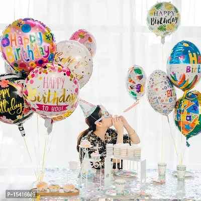 PARTY MIDLINKERZ Happy Birthday Round Foil Balloon Assorted Design Pack of 10 Pcs-thumb2