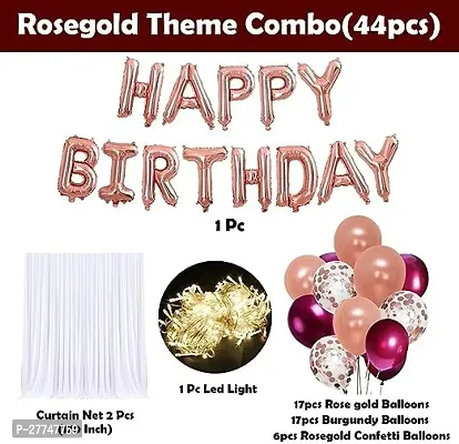 Girl Rosegold Happy Birthday Balloons Decoration Kit 44 Pcs With Net And Light-thumb2