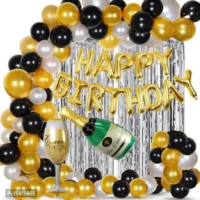 PARTY MIDLINKERZ Solid Happy Birthday Balloons Decoration Kit 46 Pcs, 1 set of silver 13Pcs Happy Birthday alphabet foil balloons and 30Pcs Golden-thumb0
