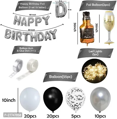 Silver Birthday Balloons Decoration Kit Items 62 Pcs For 1St Birthday Combo Pack-thumb2