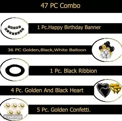 PARTY MIDLINKERZ Happy Birthday Silver, Golden and Black Metallic Balloons Party Decoration Kit items 47Pcs combo set decor for HBD (Set of 47)-thumb2