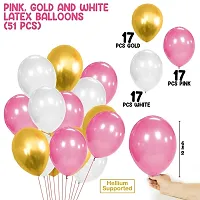 PARTY MIDLINKERZ Pink, Golden White Metallic Latex Rubber Balloons Pack-51Pcs for Kids Women Birthday, Unicorn, Princess, First,2nd Years Decorations Balloons Supplies Combo Kit-thumb1