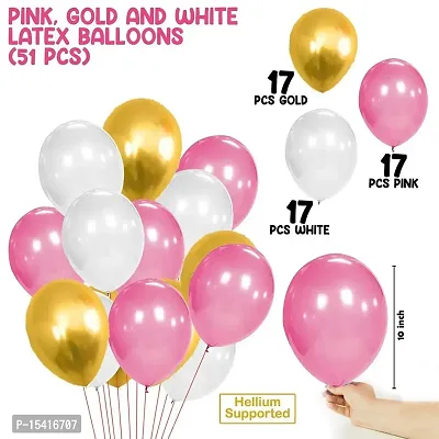 PARTY MIDLINKERZ Pink, Golden White Metallic Latex Rubber Balloons Pack-51Pcs for Kids Women Birthday, Unicorn, Princess, First,2nd Years Decorations Balloons Supplies Combo Kit-thumb2