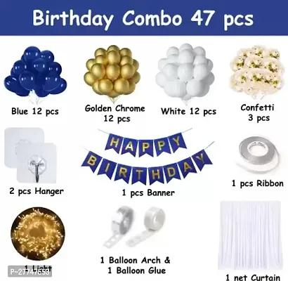 Net Happy Birthday Decoration Kit Combo - 47 Pcs With Led Light And Net Curtain-thumb2