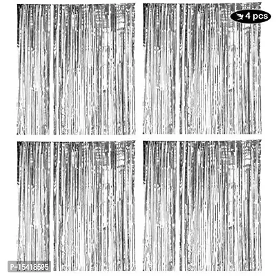 Party Midlinkerz Silver Curtain 3x6 feet Pack of 4 for Anniversary Birthday Baby Shower Gradution Wedding Retirement-thumb0