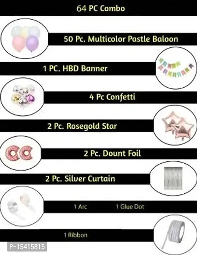 PARTY MIDLINKERZ Birthday Decoration for Girls, Happy Birthday Foil Balloon Kit Combo With Donuts (Set of 64)-thumb2