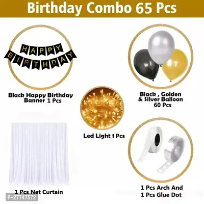 Net Happy Birthday Decoration Kit Combo - 65 Pcs With Led Light And Net Curtain-thumb2