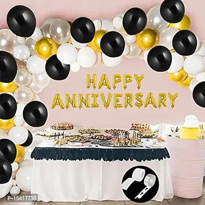 Party Midlinkerz Confetti Rubber Happy Anniversary Balloon Decoration Kit, 1 Piece of Banner, 35 HD Metallic Balloons, 1 Piece Ribbon, 1 Piece Glue Dots, 1 Piece Strap (Gold, Silver, Black, White_ Pack of 39)