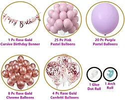 Pink Purple Pastel Balloons Combo With Birthday Banner, Arc, Glue Dot For Girls-thumb1