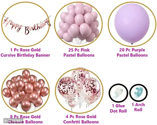 Pink Purple Pastel Balloons Combo With Birthday Banner, Arc, Glue Dot For Girls-thumb2