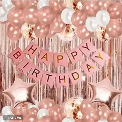 PARTY MIDLINKERZ Printed Happy Birthday Decoration kit Combo - 49 Pcs for Rosegold Decor (Set of 49)