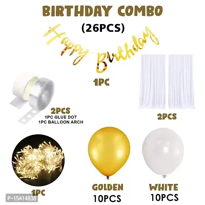 PARTY MIDLINKERZ Decoration Items For Birthday -26Pcs Combo With White Net, Led Fairy Lights And White/Golden Balloons - Background Decoration Items, Birthday Decoration Items,Cabana Tent Decoration-thumb2