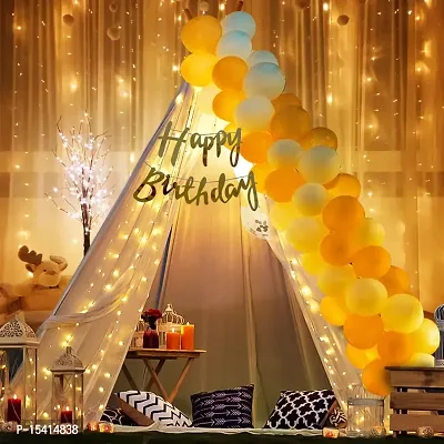 PARTY MIDLINKERZ Decoration Items For Birthday -26Pcs Combo With White Net, Led Fairy Lights And White/Golden Balloons - Background Decoration Items, Birthday Decoration Items,Cabana Tent Decoration-thumb0