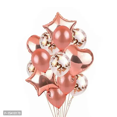 PARTY MIDLINKERZ 13Pcs Rose Gold Rubber Balloons, Star Balloons Combo For Birthday Decoration Items For Kids, Girls, Wife