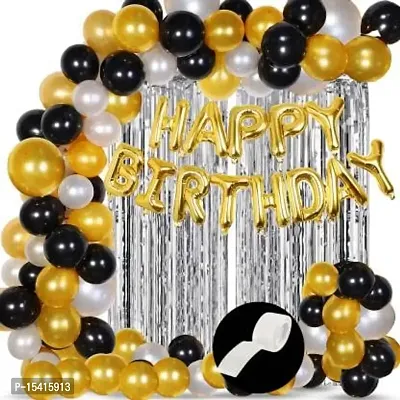 PARTY MIDLINKERZ Solid Happy Birthday Balloons Decoration Kit 34 Pcs, 1 set of Golden 13Pcs (10 Gold, 10 Black  10 Silver)