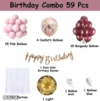 Burgandy Happy Birthday Decoration Kit Light Combo - 59 Pcs For Birthday Decor-thumb2