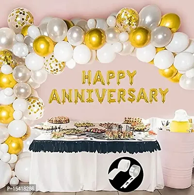 Party Midlinkerz Confetti Rubber Happy Anniversary Balloon Decoration Kit, 1 Piece of Banner, 35 HD Metallic Balloons, 1 Piece Ribbon, 1 Piece Glue Dots, 1 Piece Strap, (Gold, Silver, Black, White_Pack of 39)