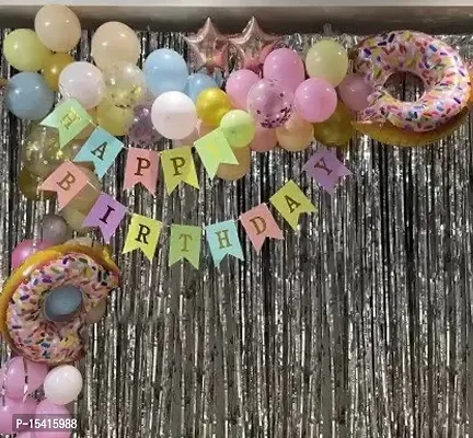 PARTY MIDLINKERZ Birthday Decoration Kit, Happy Birthday Foil Balloon Kit Combo With Donuts (Set of 64)