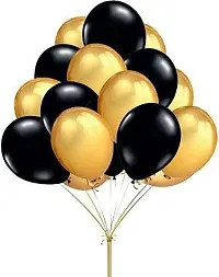 PARTY MIDLINKERZ Solid 50 Gold  Black Metallic Balloons,1 Paper Happy Birthday Banner With 2 Pcs Golden FringeShiny Curtains Balloons(Pack Of 65) Letter Balloon (Black, Gold, Pack of 65)-thumb1