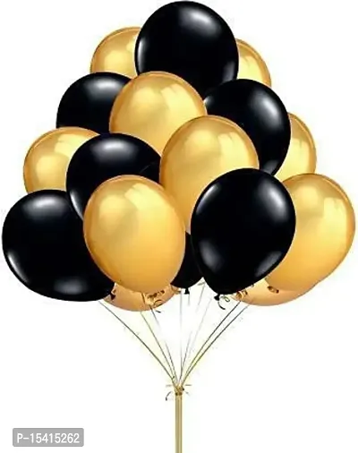 PARTY MIDLINKERZ Solid 50 Gold  Black Metallic Balloons,1 Paper Happy Birthday Banner With 2 Pcs Golden FringeShiny Curtains Balloons(Pack Of 65) Letter Balloon (Black, Gold, Pack of 65)-thumb2