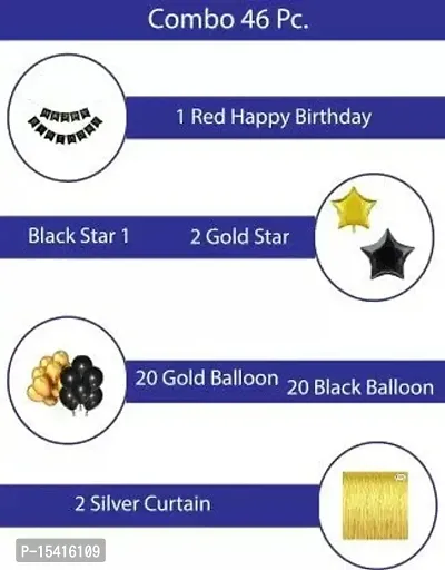 PARTY MIDLINKERZ Happy Birthday Golden  Black Balloons Party Decoration Kit items 46Pcs combo set decor for HBD (Set of 46)-thumb2